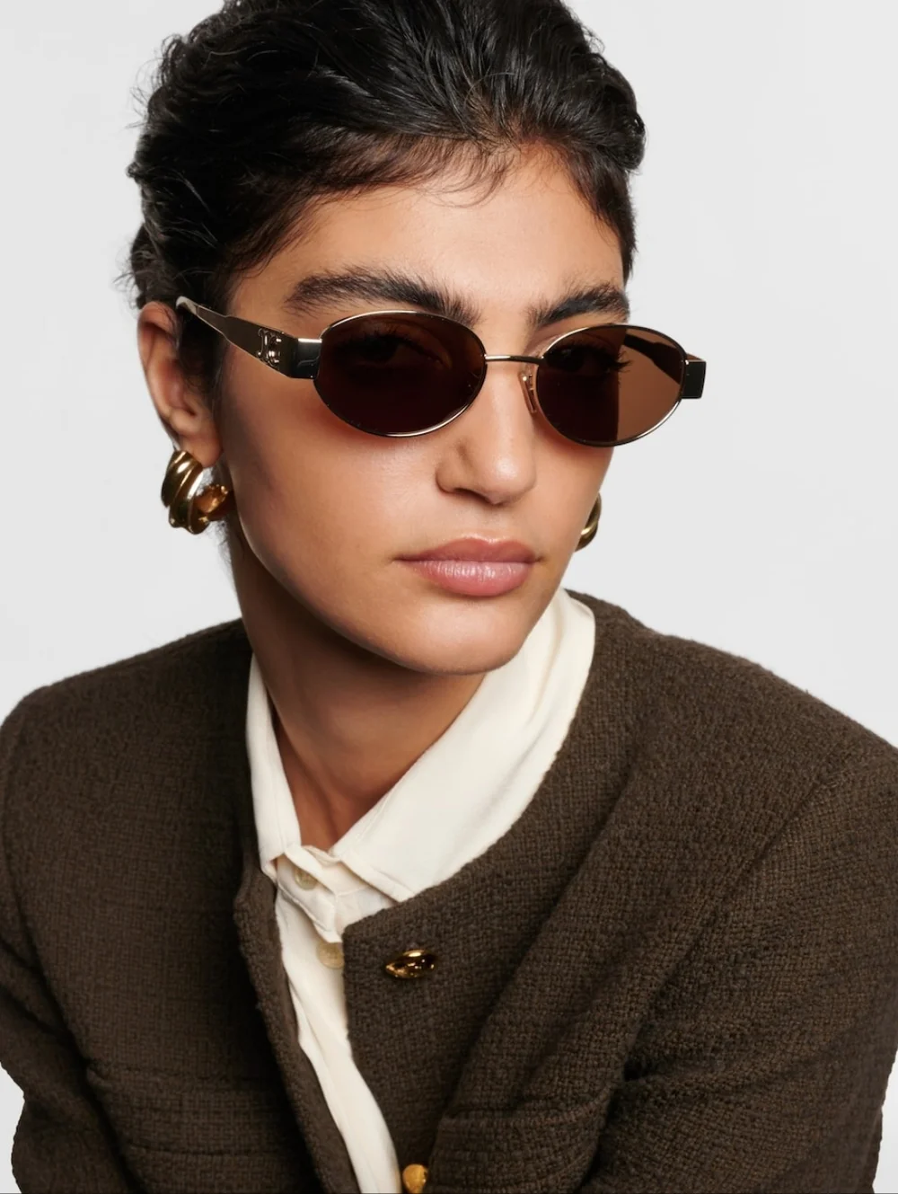 NEW! CELINE Metal Triomphe 54MM Oval Sunglasses GOLD HARDWARE - Picture 2 of 15